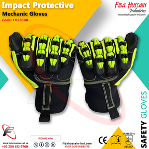 Gants de mécanicien haute visibilité anti-choc en cuir synthétique vert citron, robustes, avec matériau TPR, protection thermique, vente en gros - Product Image 4