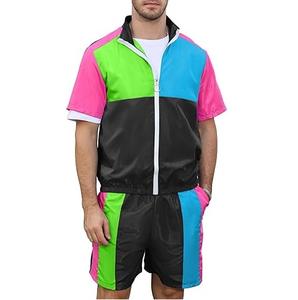 Conjunto corto cortavientos frontal de retazos revestido personalizado servicios OEM ropa de invierno ropa deportiva entrenamiento Fitness hombres 2 uds conjunto transpirable - Product Image 1