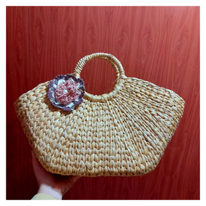 Bolso de hombro de jacinto de agua de Vietnam con detalle de flores coloridas y forro de lona para mujer moda de verano y fines de regalo - Product Image 2