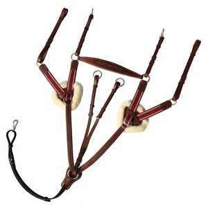 Plastron élastique à cinq points bordeaux avec rembourrage en fourrure de mouton tan cuir tan et bandes blanches-Type de circonférence - Product Image 3
