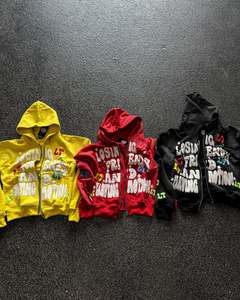 Ensemble survêtement deux pièces personnalisé Survêtement brodé en détresse pour l'hiver Ensembles sweat à capuche zippé et veste Fabricant d'hommes - Product Image 5