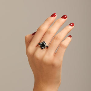 Bague Jeulia Luna Astra Black Stars Soleil et Lune Plaqué Or Style Vintage Signet - Product Image 5