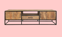 Meuble TV et table d'appoint en bois de manguier éco-responsable au design industriel moderne très demandé, avec structure en fer, pour salon, maison et hôtel