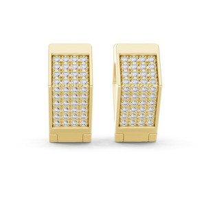 Round Moissanite Rectangular Pave <b>Stud</b> <b>Earrings</b> 925 Sterling <b>Silver</b> 80-Stone Full Pave - Product Image 3