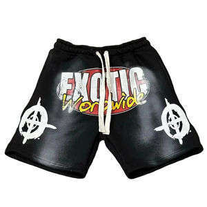 Pantalones cortos de algodón lavados con ácido y piedra con parche bordado de gran tamaño descolorido informal personalizado para hombre - Product Image 2