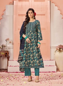 Vestidos casuales de rayón pesado confeccionados en línea tejidos con estampado de lámina y estilo elegante Sikvans a la venta - Product Image 2