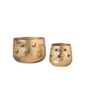 Juego de 2 Portavelas Votivas de Metal Dorado Vintage, Pequeñas y Grandes, con Diseño de Luna y Estrellas, Portavelas para Velas de Té, Decoración Moderna para el Hogar, Regalo - Product Image 1