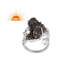 Dernière conception de bague empilable en argent sterling fin avec météorite naturelle brute Fabricant de bijoux personnalisé - Product Image 1