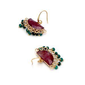 Boucles d'oreilles pendantes tendance en gros avec pierres précieuses : Quartz Fraise et Jade Vert |   Bijoux pour femmes en laiton plaqué or 18 carats faits à la main - Product Image 4