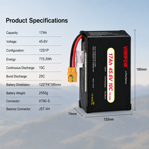 Batterie de drone UAV Li-polymère haute capacité 17Ah 45.6V 12S1P pour la topographie et la cartographie aériennes, compatible avec tous les types de connecteurs - Product Image 4