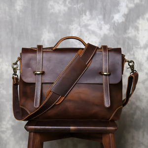 Classic Leather Laptop Messenger Shoulder <b>Bag</b> Durable Work Style Zipper Closure Protective Portable - Product Image 1