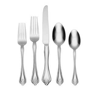 Juego de cubiertos de 5 piezas de acero inoxidable de estilo americano con elegantes mangos de hojas pulidas chapadas en oro - Product Image 5
