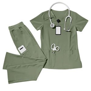 Conjunto de uniforme médico profesional con camiseta de manga corta y pantalones de pierna recta diseñado para la comodidad del trabajo en el sector sanitario y la circulación del aire. - Product Image 2