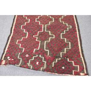 Large Area Kilim <b>Red</b> Brown <b>Wool</b> Rug 3.1 X 7.8 ft Turkish Flat Weave with Latex Backing for Hallway or Room Rectangle Pattern - Product Image 4