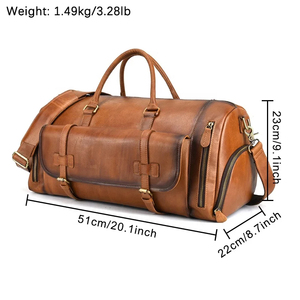 Bolsa de Viaje de Cuero de 51 cm, Bolsa de Fin de Semana con Cierre de Cremallera, Bolsa de Viaje Duradera de Cuero Genuino para Hombre y Mujer - Product Image 1