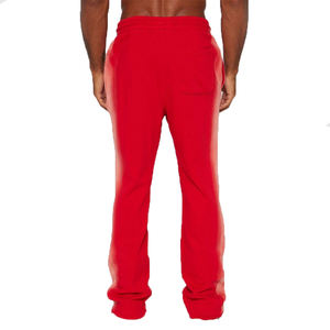 Men's Sun Faded Paneled Flared Sweatpants Breathable <b>Red</b> Acid Wash Stacked Midweight Eco-Friendly Polyester/Cotton Canvas Casual - Product Image 4