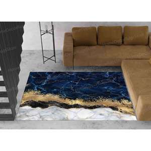 Navy Blue Marble Printed <b>Rug</b>, <b>Chenille</b>, Modern, Car Mat, Kitchen,Nonwoven Soft <b>Rug</b> - Product Image 5