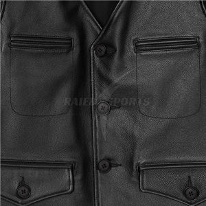 Gilet en cuir vintage personnalisable pour hommes de haute qualité avec logo personnalisé sans manches et fermeture à glissière disponible en taille adulte - Product Image 4