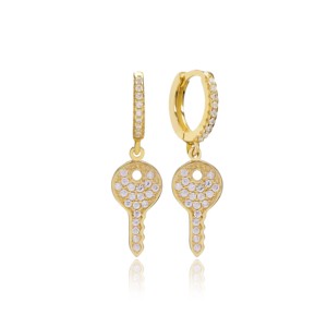 Key Design Zircon Stone Dangle <b>Earrings</b> Wholesale Turkish 925 Sterling Silver Handcrafted Fine Jewelry for Women - Product Image 1