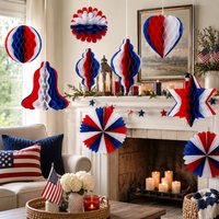Ensemble de décorations populaires en éventails de papier patriotiques rouges, blancs et bleus pour la fête du 4 juillet, Jour de l'Indépendance
