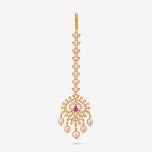 Bijou Tikka en or à motif floral, objet de collection culturel, pour mariage féminin, avec pierres de rubis vertes, 7g - Product Image 1