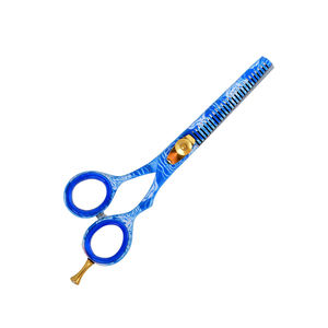 Top Quality Barber Thinning <b>Scissors</b> Blue <b>Paper</b> Coated Hair Thinner Barber Shears With Gold Finger Rest - Product Image 3