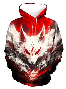 Sweat à capuche oversize pour homme 100% coton avec motif animal loup en sublimation, motif animal, poche d'hiver - Product Image 5