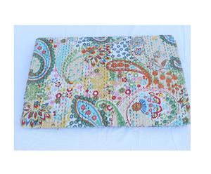 Organic Soft Orange Paisley Print <b>Kantha</b> <b>Quilt</b> 100% Cotton Reversible Bohemian Home & Hotel Use - Product Image 6