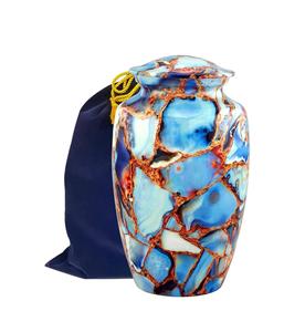 โกศใส่ศพโลหะสีฟ้าทันสมัยทำด้วยมือสำหรับขี้เถ้าของมนุษย์กำหนดขนาดเองได้ - Product Image 1