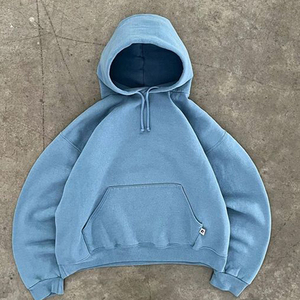 Sudadera con capucha lavada para hombre Sudadera con capucha de gran tamaño Sudaderas con capucha de lavado ácido Sudadera con capucha azul negra con estampado personalizado para hombre - Product Image 3