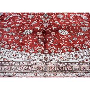 Alfombra de Seda Anudada a Mano Gulmarg, Diseño de Medallón Rojo y Naranja, para Decoración de Sala de Estar o Pasillo, Tamaño 9x12 - Pae-6348 - Product Image 3