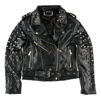 Vestes en cuir de motard cloutées faites à la main de style punk pour femmes Plumes Écologiques Personnalisables Peau de vache Bomber en laine Streetwear