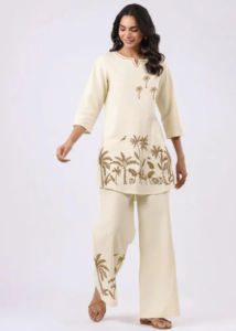 Trendmalls ชุดเสื้อผ้าคอตตอนสำหรับผู้หญิง, เซ็ตเสื้อแขนยาวสามส่วนถักเหนือเข่ากันน้ำแห้งเร็ว (C25) - Product Image 2