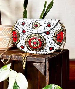 Elegant Metal Mosaic <b>Clutch</b> with Pearl Strap Handmade Engraved Party Purse for <b>Brides</b> and Fashionable Evenings - Product Image 5