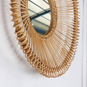 Venta al por mayor de espejo de ratán natural Sunburst diseño bohemio decoración de pared de color natural hecho a mano decoración del hogar del fabricante de Vietnam - Product Image 5