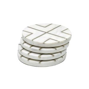 Dessous de verre en marbre avec bandes de laiton Pierre de marbre de luxe de taille personnalisée et incrustation de métal Dessous de verre en pierre Tasse pour thé ou café - Product Image 1