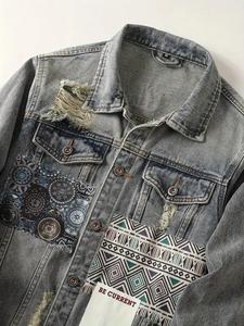 เสื้อแจ็กเก็ตผ้าฝ้ายผสมสำหรับผู้ชาย, เสื้อแจ็กเก็ตผ้าเดนิมแขนยาวปกกระดุมด้านหน้าสำหรับการใช้งานกลางแจ้งแบบลำลองมีโลโก้ - Product Image 3