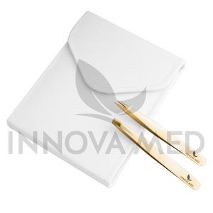 Pinzas para cejas con acabado dorado de precisión, caja de cartón de lujo con punta inclinada para dar forma a las cejas, sostenible - Product Image 6