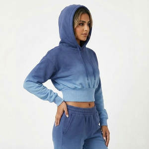 Sweat-shirt à capuche pour femme en coton lourd de haute qualité OEM, taille large côtelée, épaules tombantes, pull élégant pour femme - Product Image 2