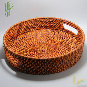 Bandeja Redonda de Ratán Tejida a Mano |   Bandeja de Servir de Mimbre Natural |   Cesta Decorativa de Mesa Ecológica de Bambú/Ratán - Product Image 3