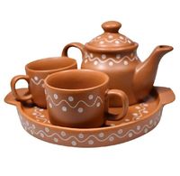Service à thé en bois de coco de luxe moderne fait main, avec pot et plateau, logo personnalisé, 10 pièces