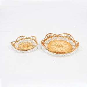 Ensemble de plateaux de rangement en rotin Comehome, tissés, décoratifs, à bord festonné - Product Image 1