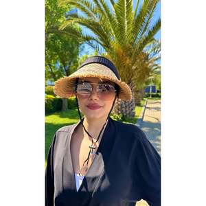 Black Fringe Detail Soft <b>Visor</b> <b>Straw</b> Hat HSR2110 - black2110 - Product Image 4