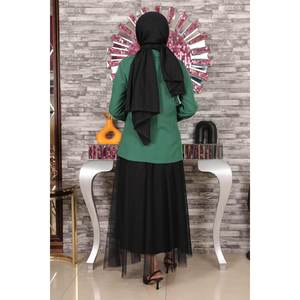 Traje de Falda de Tul Esmeralda MSW19151-5, Conjunto Casual y Formal de 2 Piezas con Blazer Largo y Pantalones Cortos, Ropa Deportiva Midi, Disponible en Tallas XS y XXS - Product Image 5