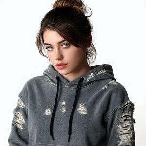 Sweat à capuche en molleton français imprimé et délavé, poids lourd 480/500 g/m², pour femmes, automne-hiver, ample et surdimensionné, vente en gros - Product Image 6