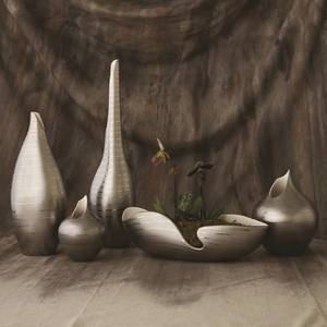 Handmade Modern Silver Flower <b>Vase</b> Platinum Stripe Ceramic Table Centerpiece for Home Decor Decorative Silver <b>Vase</b> - Product Image 2