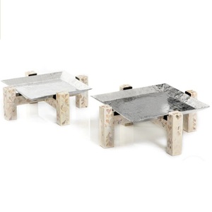 Plateau de service rectangulaire en marbre noir avec poignée en métal doré de conception magnifique plateau de service pour fournitures de dessert plateau de service - Product Image 4