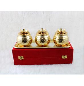 Lot de 3 bocaux à bougies ronds martelés en métal avec couvercle fini or pour décor de fête de Noël et pots à bougies doués - Product Image 1