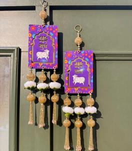 MDF pintado a mano Pichwai Shubh Labh vaca colgante Pichwai vaca colgante para Mandir / Pooja decoración de la habitación/colgante para decoración de Diwali - Product Image 6