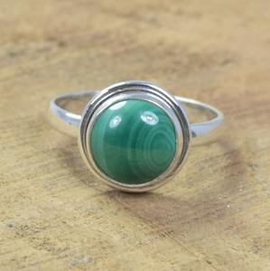 Cadeau de Saint Valentin Bague en pierres précieuses naturelles avec malachite en argent sterling 925 pierre de naissance d'avril plaquée rhodium - Product Image 5